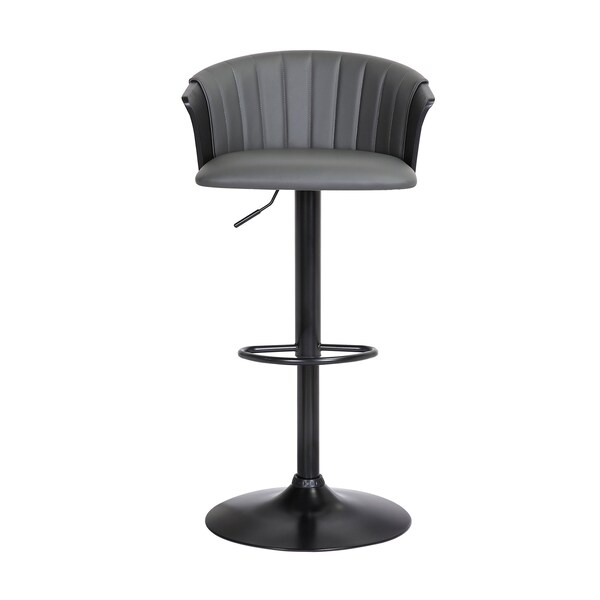 Armen Living Lydia Adjustable Black Wood Bar Stool in Gray Faux Leather with Black Metal - LCLYBABLKGRY