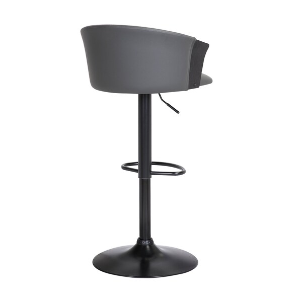 Armen Living Lydia Adjustable Black Wood Bar Stool in Gray Faux Leather with Black Metal - LCLYBABLKGRY