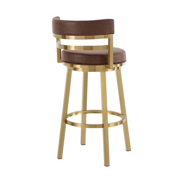 Armen Living Madrid 30in Swivel Bar Stool in Gold Brushed Stainless Steel with Vintage Coffee Faux Leather - LCMASWBABGLVCO30