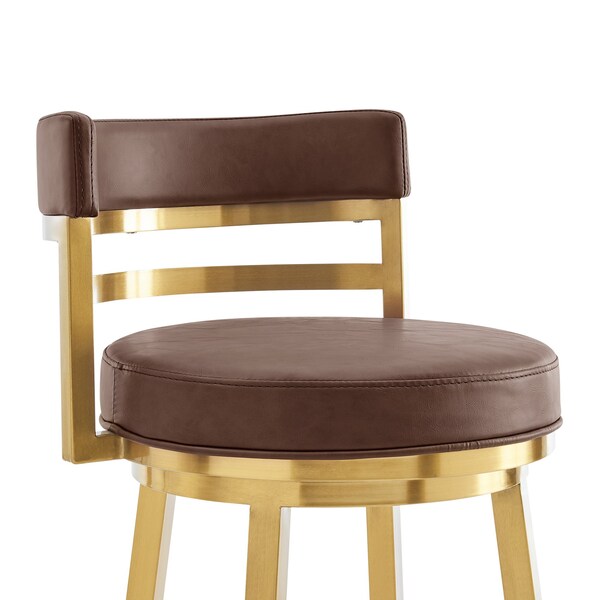 Armen Living Madrid 30in Swivel Bar Stool in Gold Brushed Stainless Steel with Vintage Coffee Faux Leather - LCMASWBABGLVCO30