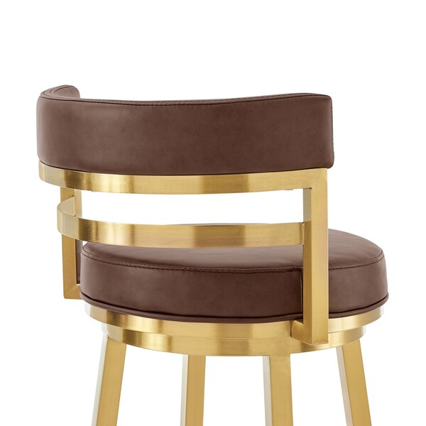 Armen Living Madrid 30in Swivel Bar Stool in Gold Brushed Stainless Steel with Vintage Coffee Faux Leather - LCMASWBABGLVCO30