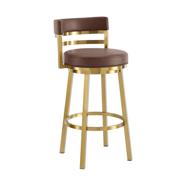 Armen Living Madrid 30in Swivel Bar Stool in Gold Brushed Stainless Steel with Vintage Coffee Faux Leather - LCMASWBABGLVCO30