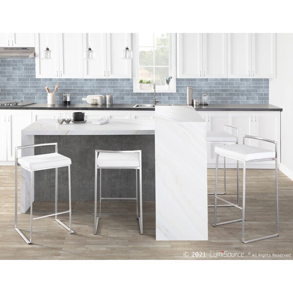 Lumisource Fuji Barstool in Stainless Steel and White Velvet Cushion, PK 2 - B30-FUJI VW2