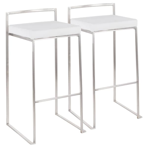 Lumisource Fuji Barstool in Stainless Steel and White Velvet Cushion, PK 2 - B30-FUJI VW2