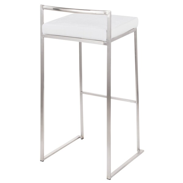 Lumisource Fuji Barstool in Stainless Steel and White Velvet Cushion, PK 2 - B30-FUJI VW2