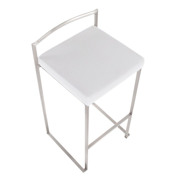 Lumisource Fuji Barstool in Stainless Steel and White Velvet Cushion, PK 2 - B30-FUJI VW2