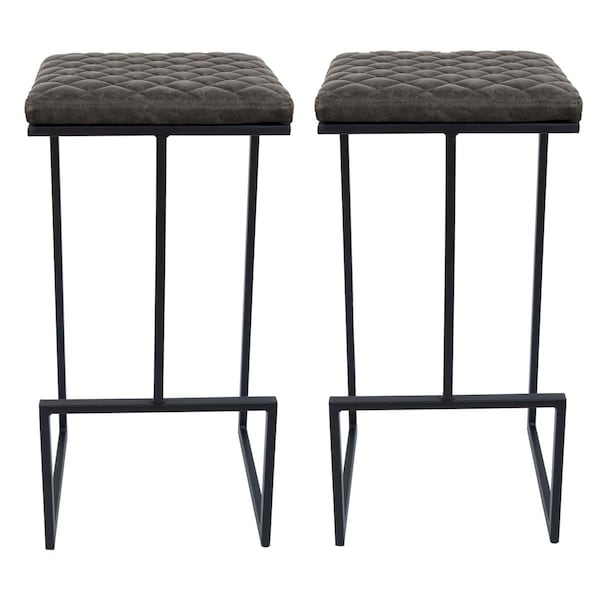 Payasadas Quincy Leather Bar Stools with Metal Frame Grey - Set of 2 - PA3033051
