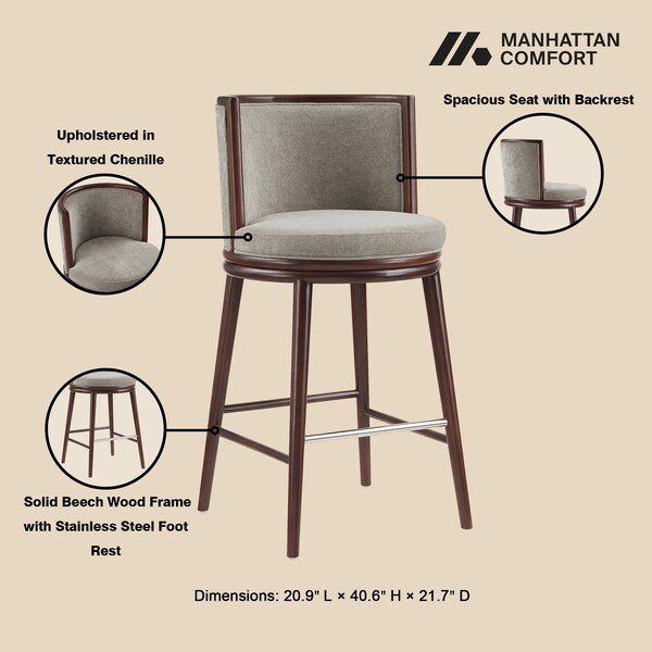 Manhattan Comfort Evalyn Barstool in Dove - Set of 3 - 3-BS024-DO