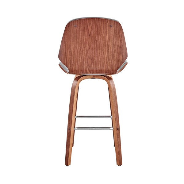 Armen Living Arabela 26" Gray Faux Leather and Walnut Wood Swivel Bar Stool - LCAABAWAGR26
