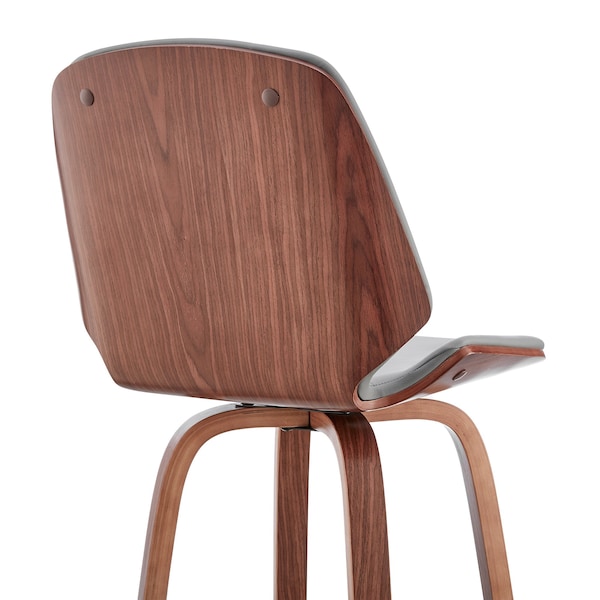 Armen Living Arabela 26" Gray Faux Leather and Walnut Wood Swivel Bar Stool - LCAABAWAGR26