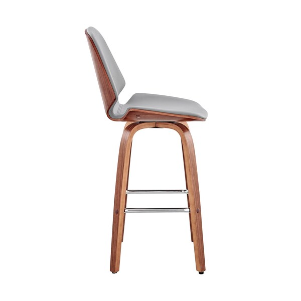 Armen Living Arabela 26" Gray Faux Leather and Walnut Wood Swivel Bar Stool - LCAABAWAGR26