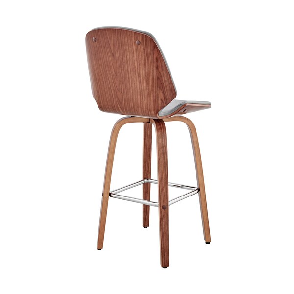 Armen Living Arabela 26" Gray Faux Leather and Walnut Wood Swivel Bar Stool - LCAABAWAGR26