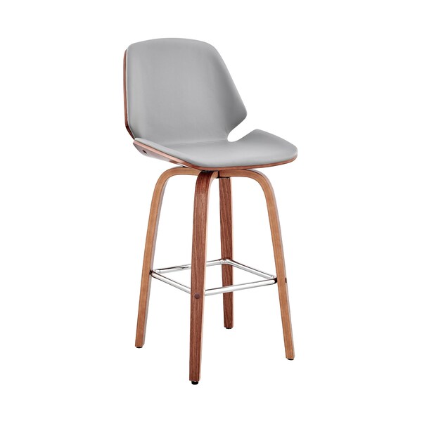 Armen Living Arabela 26" Gray Faux Leather and Walnut Wood Swivel Bar Stool - LCAABAWAGR26