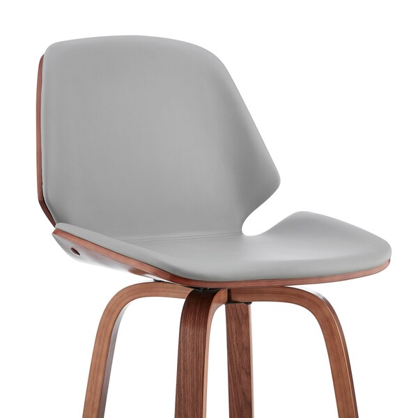 Armen Living Arabela 26" Gray Faux Leather and Walnut Wood Swivel Bar Stool - LCAABAWAGR26