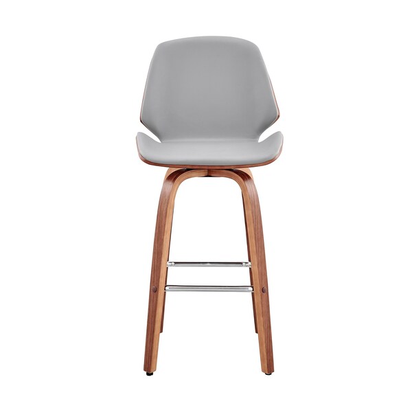 Armen Living Arabela 26" Gray Faux Leather and Walnut Wood Swivel Bar Stool - LCAABAWAGR26