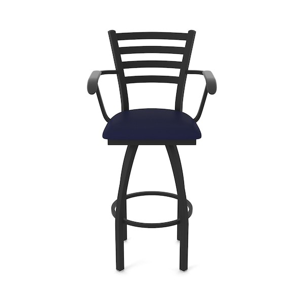 Holland Bar Stool Co Jackie with Arms 36 in. Swivel Bar Stool with Black Wrinkle Finish and Canter Twilight Seat - 415
