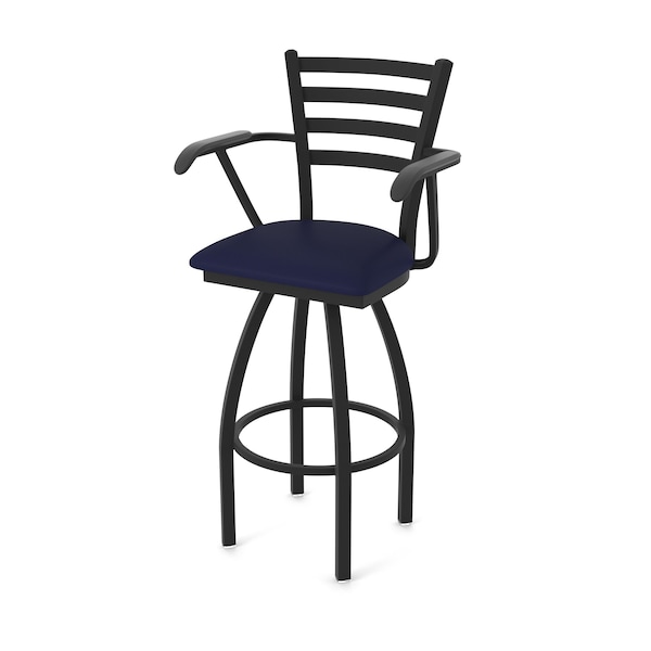 Holland Bar Stool Co Jackie with Arms 36 in. Swivel Bar Stool with Black Wrinkle Finish and Canter Twilight Seat - 415