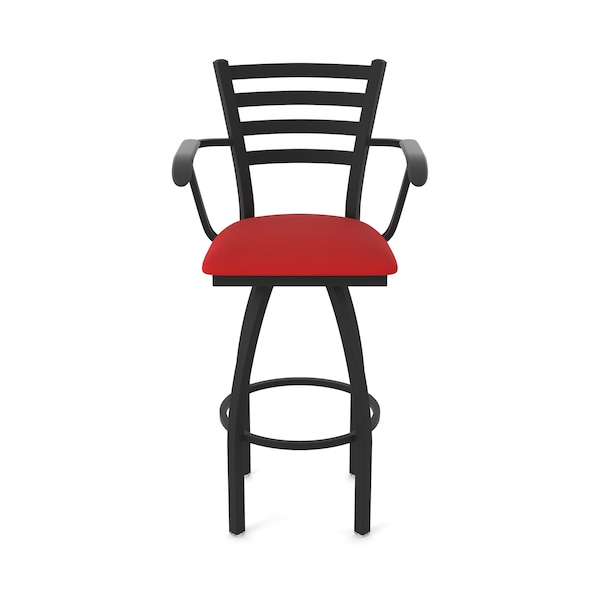 Holland Bar Stool Co Jackie with Arms 30 in. Swivel Bar Stool with Black Wrinkle Finish and Canter Red Seat - 415
