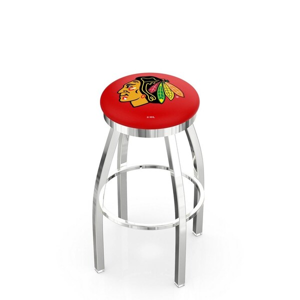 Holland Bar Stool Co 25" Chrome Chicago Blackhawks Swivel Bar Stool, Accent Ring - L8C2C25CHIHWK-R