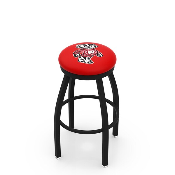 Holland Bar Stool Co 30" Blk Wrinkle Wisconsin "Badger" Swivel Bar Stool, Accent Ring - L8B2B30WI-BDG