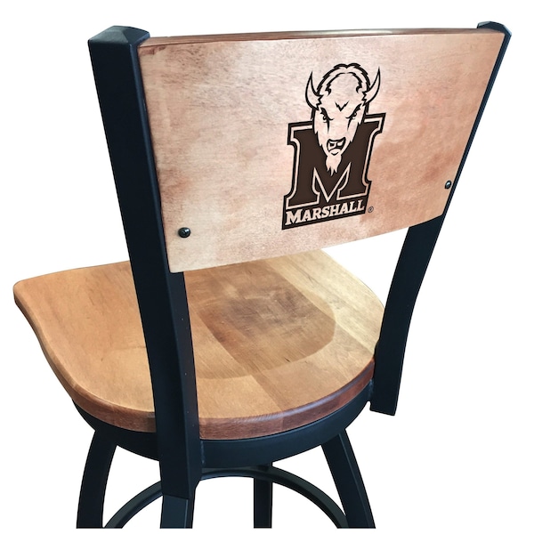 Holland Bar Stool Co 30" Blk Wrinkle Marshall Swivel Bar Stool, Laser Engraved Back - L03830BWMEDMPLAMRSHLLMEDMPL