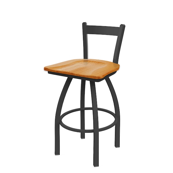 Holland Bar Stool Co 30" Low Back Swivel Bar Stool, Pewter Finish, Med Oak Seat - 82130PWMEDOAK