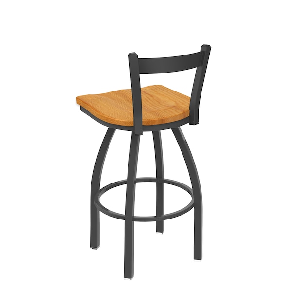 Holland Bar Stool Co 30" Low Back Swivel Bar Stool, Pewter Finish, Med Oak Seat - 82130PWMEDOAK