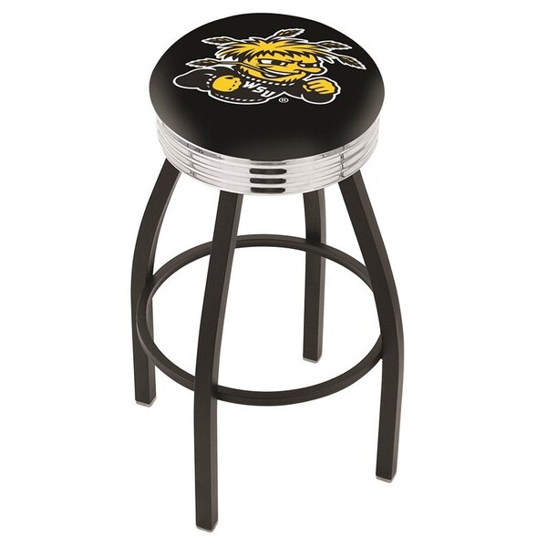 Holland Bar Stool Co 30" Blk Wrinkle Wichita State Swivel Bar Stool, Chrome Ring - L8B3C30WICHST