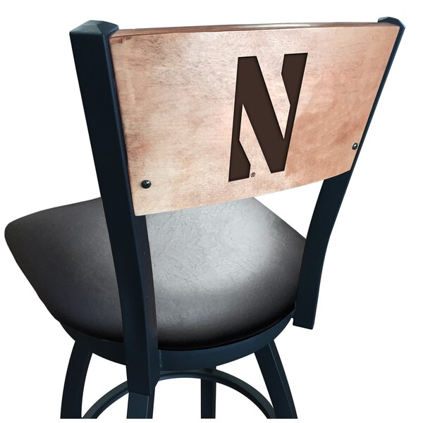 Holland Bar Stool Co 25" Blk Wrinkle Northwestern Swivel Bar Stool, Laser Engraved Back - L03825BWMEDMPLANTHWSTBLKVINYL