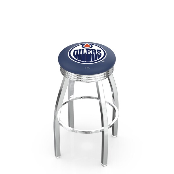 Holland Bar Stool Co 30" Chrome Edmonton Oilers Swivel Bar Stool, Accent Ring - L8C3C30EDMOIL