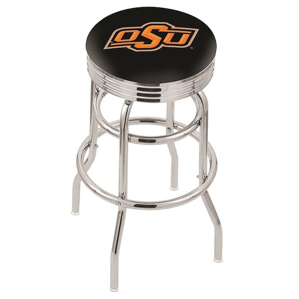 Holland Bar Stool Co 30" Chrome 2-Ring Oklahoma State Swivel Bar Stool, Accent Ring - L7C3C30OKSTUN