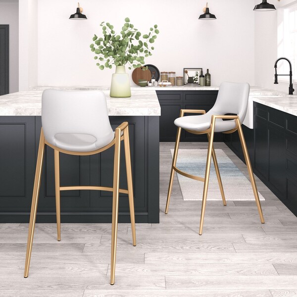 Zuo Modern Desi Barstool Set Of 2 White & Gold - 109556