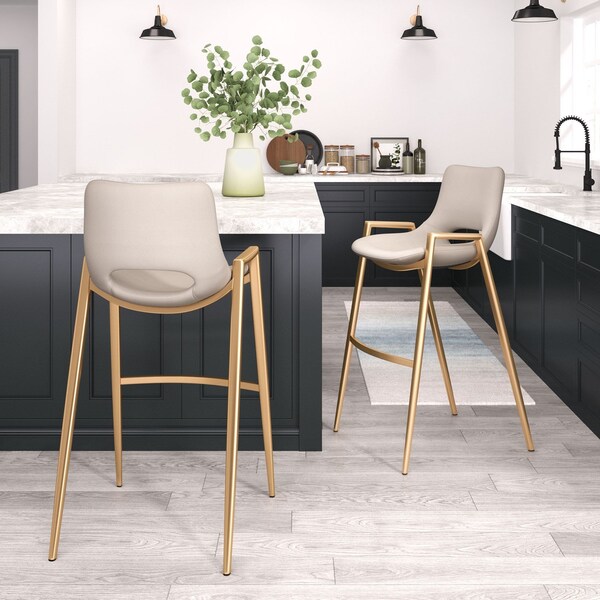 Zuo Modern Desi Barstool Set Of 2 Beige & Gold - 109735