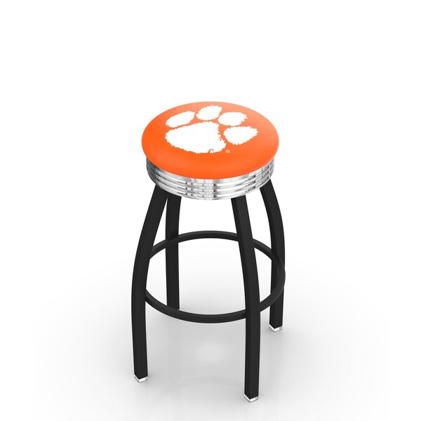 Holland Bar Stool Co 30" Blk Wrinkle Clemson Swivel Bar Stool, Chrome Ring - L8B3C30CLMSON