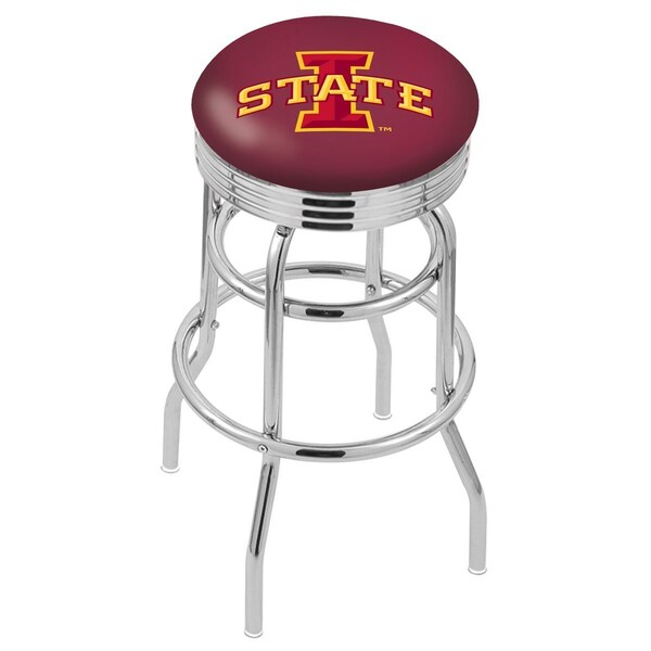 Holland Bar Stool Co 25" Chrome 2-Ring Iowa State Swivel Bar Stool, Accent Ring - L7C3C25IOWAST