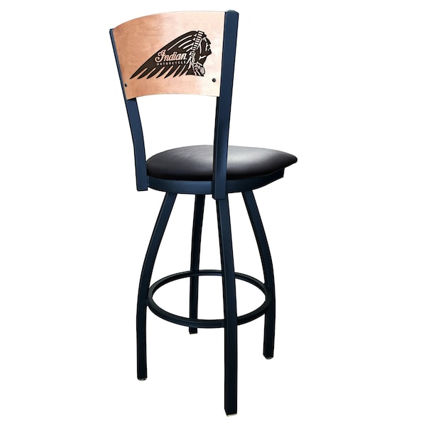 Holland Bar Stool Co 25" Blk Wrinkle Indian Motorcycle Swivel Bar Stool, Laser Engraved Back - L03825BWMEDMPLAINDN-HDBLKVINYL