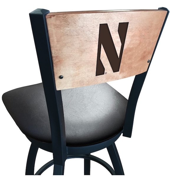 Holland Bar Stool Co 30" Blk Wrinkle Northwestern Swivel Bar Stool, Laser Engraved Back - L03830BWMEDMPLANTHWSTBLKVINYL