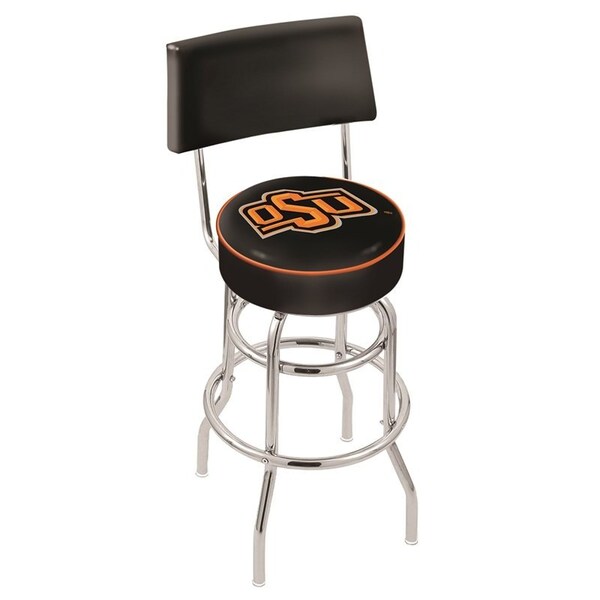 Holland Bar Stool Co 25" Chrome 2-Ring Oklahoma State Swivel Bar Stool, Back - L7C425OKSTUN