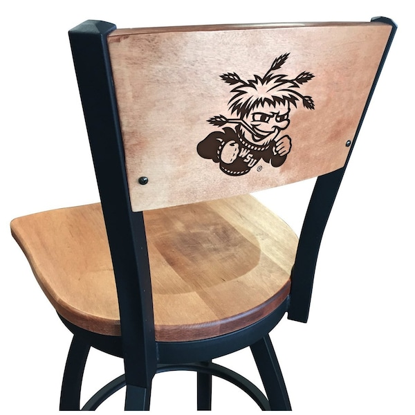 Holland Bar Stool Co 25" Blk Wrinkle Wichita State Swivel Bar Stool, Laser Engraved Back - L03825BWMEDMPLAWICHSTMEDMPL