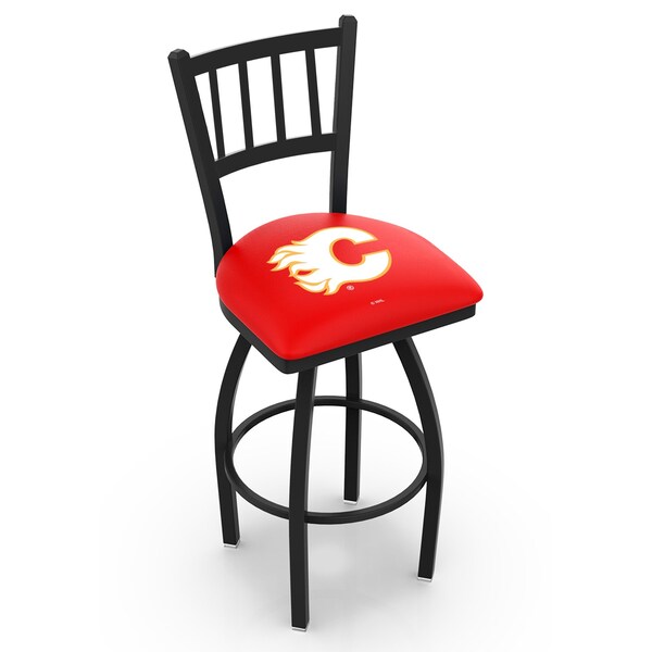 Holland Bar Stool Co 25" Blk Wrinkle Calgary Flames Swivel Bar Stool, Jailhouse Back - L01825CALFLA