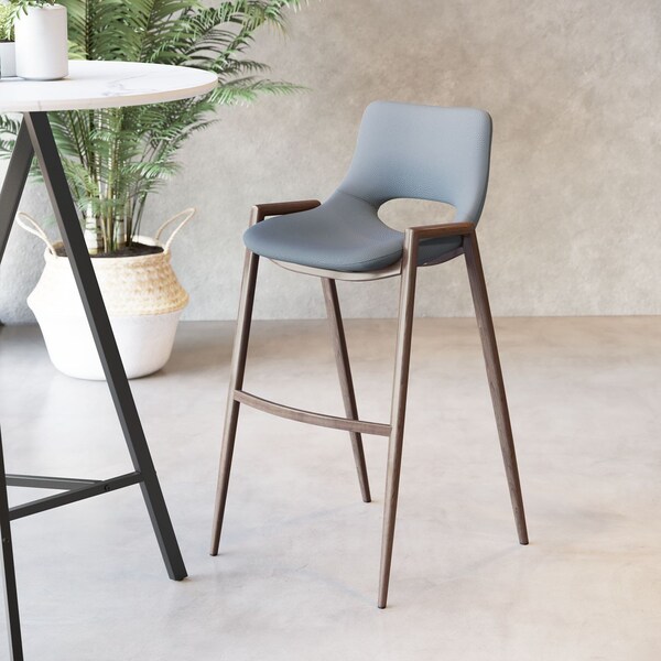 Zuo Modern Desi Barstool Set Of 2 Azure Gray & Walnut - 101698
