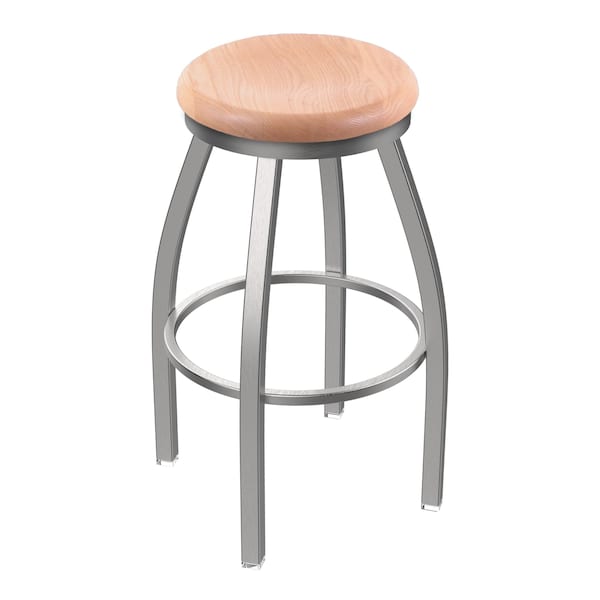 Holland Bar Stool Co 802 Misha Stainless Steel 36in Swivel Bar Stool with Natural Oak Seat - 80236SSNATOAK