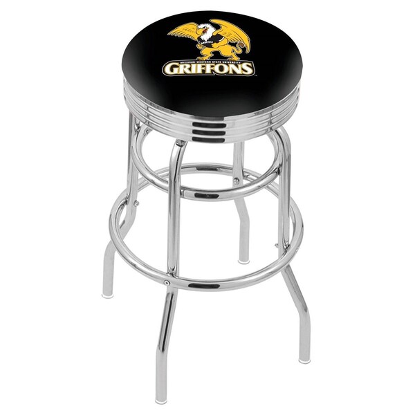 Holland Bar Stool Co 30" Chrome 2-Ring Missouri Western State Swivel Bar Stool, Accent Ring - L7C3C30MOWST