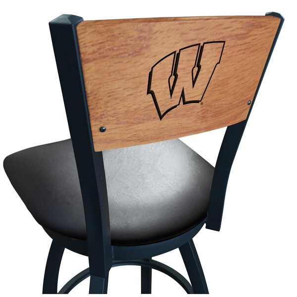 Holland Bar Stool Co 25" Blk Wrinkle Wisconsin "W" Swivel Bar Stool, Laser Engraved Back - L03825BWMEDMPLAWISC-WBLKVINYL