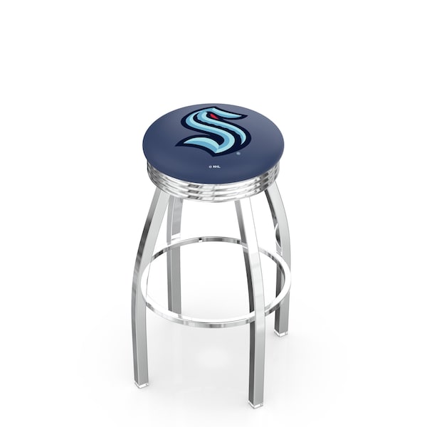Holland Bar Stool Co 25" Chrome Seattle Kraken Swivel Bar Stool, 2.5" Ribbed Accent Ring - L8C3C25SEAKRK