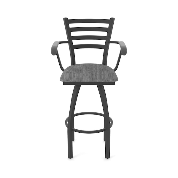 Holland Bar Stool Co Jackie with Arms 30 in. Swivel Bar Stool with Black Wrinkle Finish and Graph Coal Seat - 415