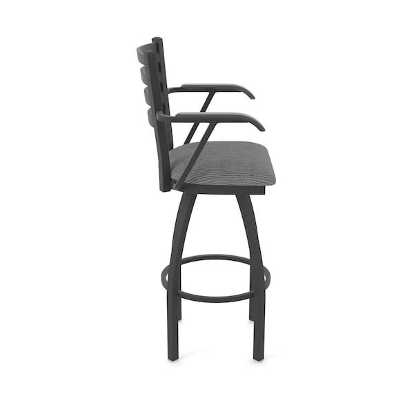 Holland Bar Stool Co Jackie with Arms 30 in. Swivel Bar Stool with Black Wrinkle Finish and Graph Coal Seat - 415