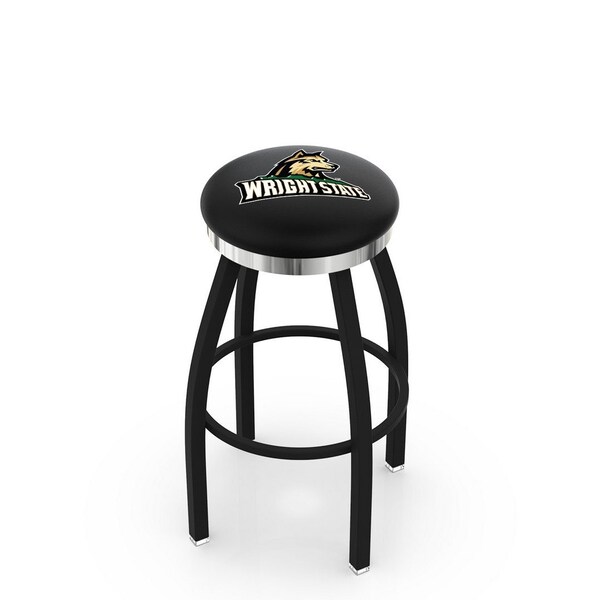 Holland Bar Stool Co 25" Blk Wrinkle Wright State Swivel Bar Stool, Chrome Ring - L8B2C25WRTSTU
