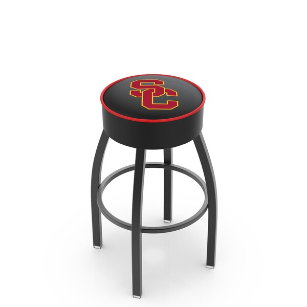 Holland Bar Stool Co 30" 4" USC Trojans Cushion Seat, Blk Wrinkle Base Swivel Bar Stool - L8B130SOUCAL