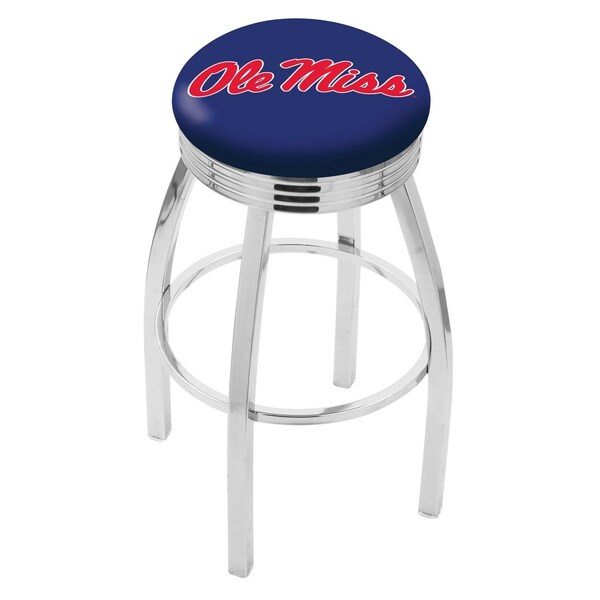 Holland Bar Stool Co 25" Chrome Ole' Miss Swivel Bar Stool, Accent Ring - L8C3C25MSSPPU